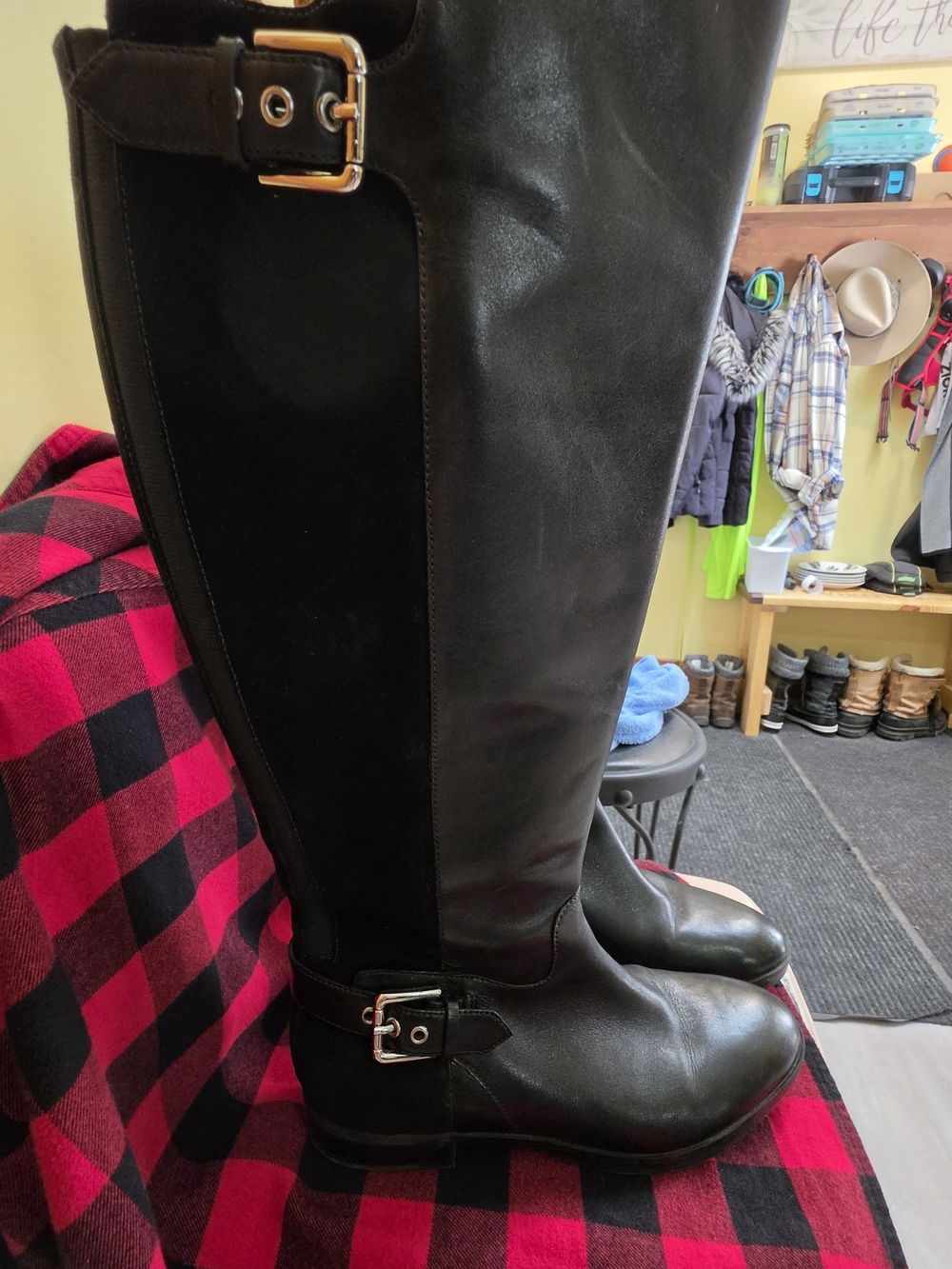 Black Leather Marc Fisher Women's Knee-High Riding Boots